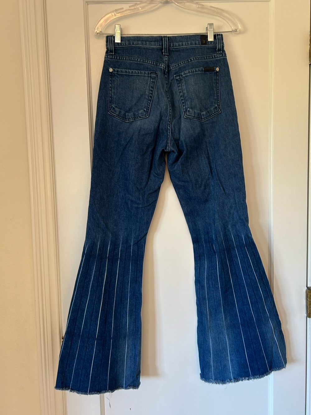 7 For All Mankind Dark Blue High-Rise Wide Leg Flare Jeans - Picture 6 of 12